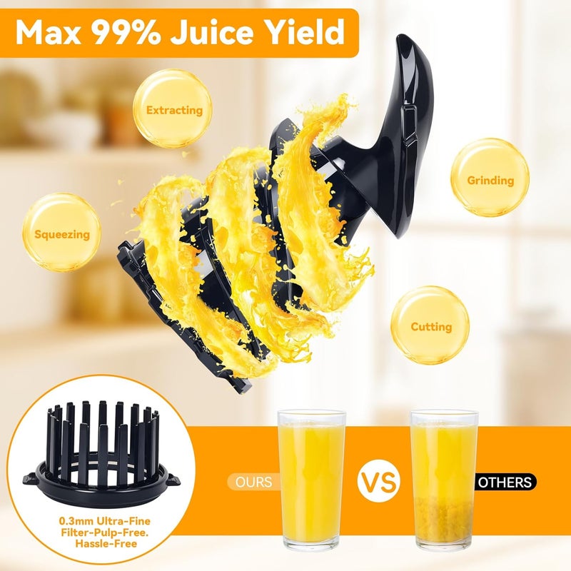 ULTAC Cold Press Juicer Machines,5.8" Extra Wide Feed Chute juicer machines,350W Slow Cold Press Juicer Machines,Slow Masticating Juicer with High Juice Yield for Whole Vegetables & Fruits, Easy to Clean - Image 3